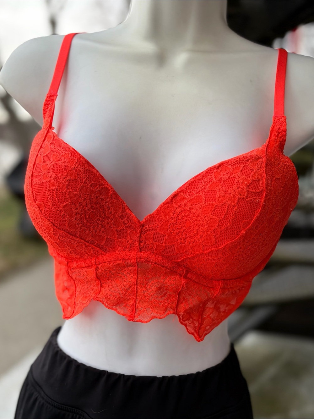 Victoria’s Secret PINK Size Medium Neon Orange Lace Push-Up Bralette, Push Up